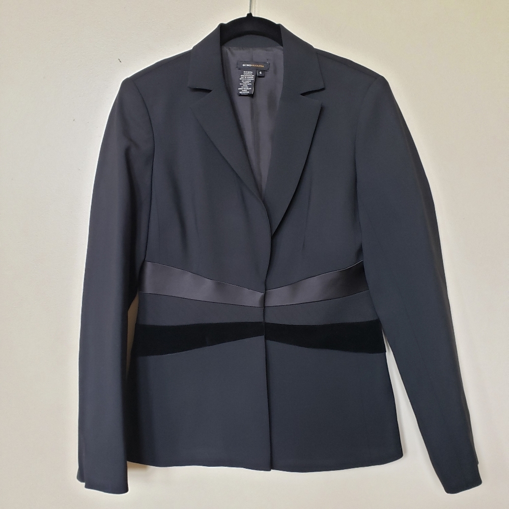 BCBG MaxAzria Black Wool Blend Velvet Accent Blazer